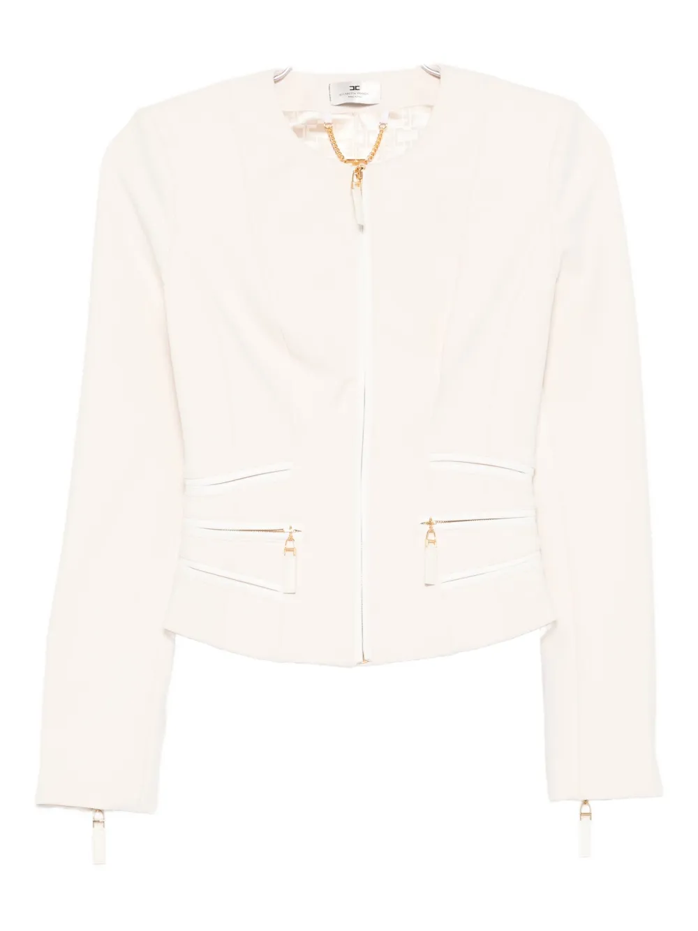 Elisabetta Franchi chain-trimmed zip-front jacket Beige