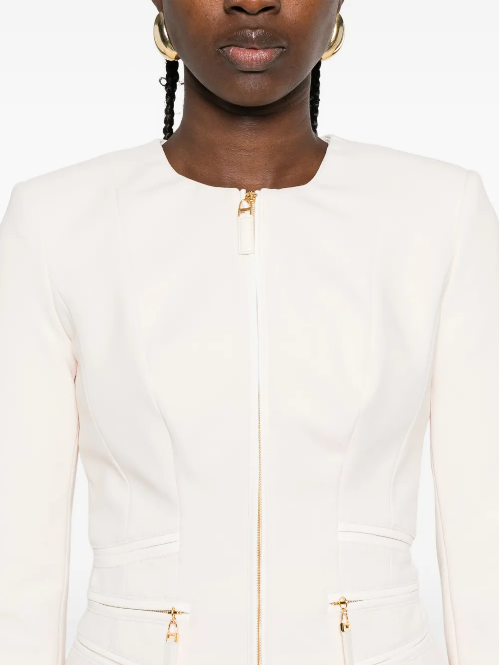 Elisabetta Franchi chain-trimmed zip-front jacket Beige