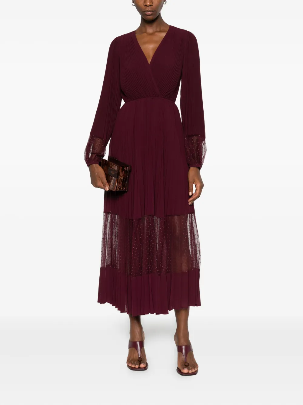 TWINSET pleated spotted-panel midi dress - Rood