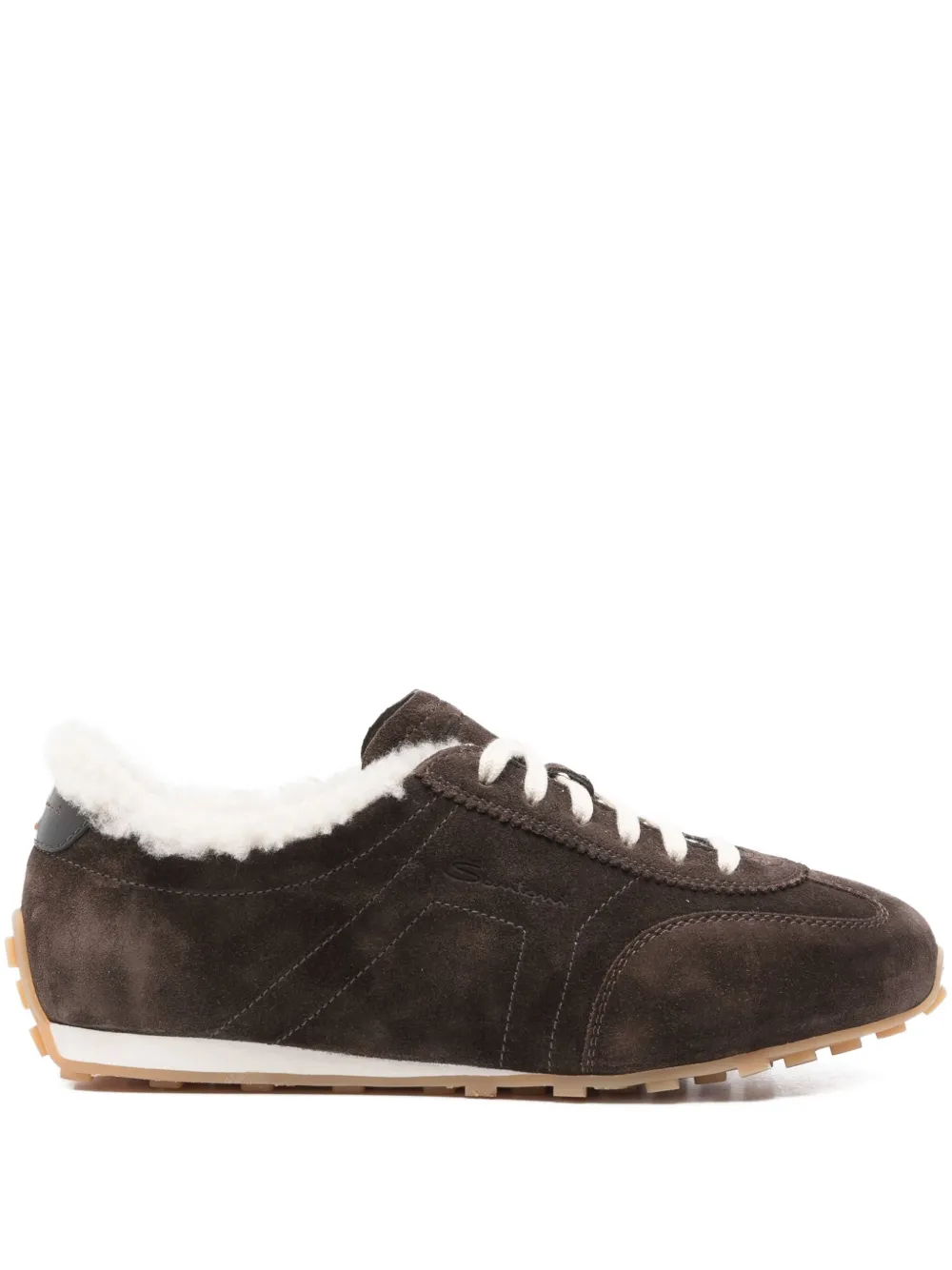 Santoni suede shearling sneakers Brown