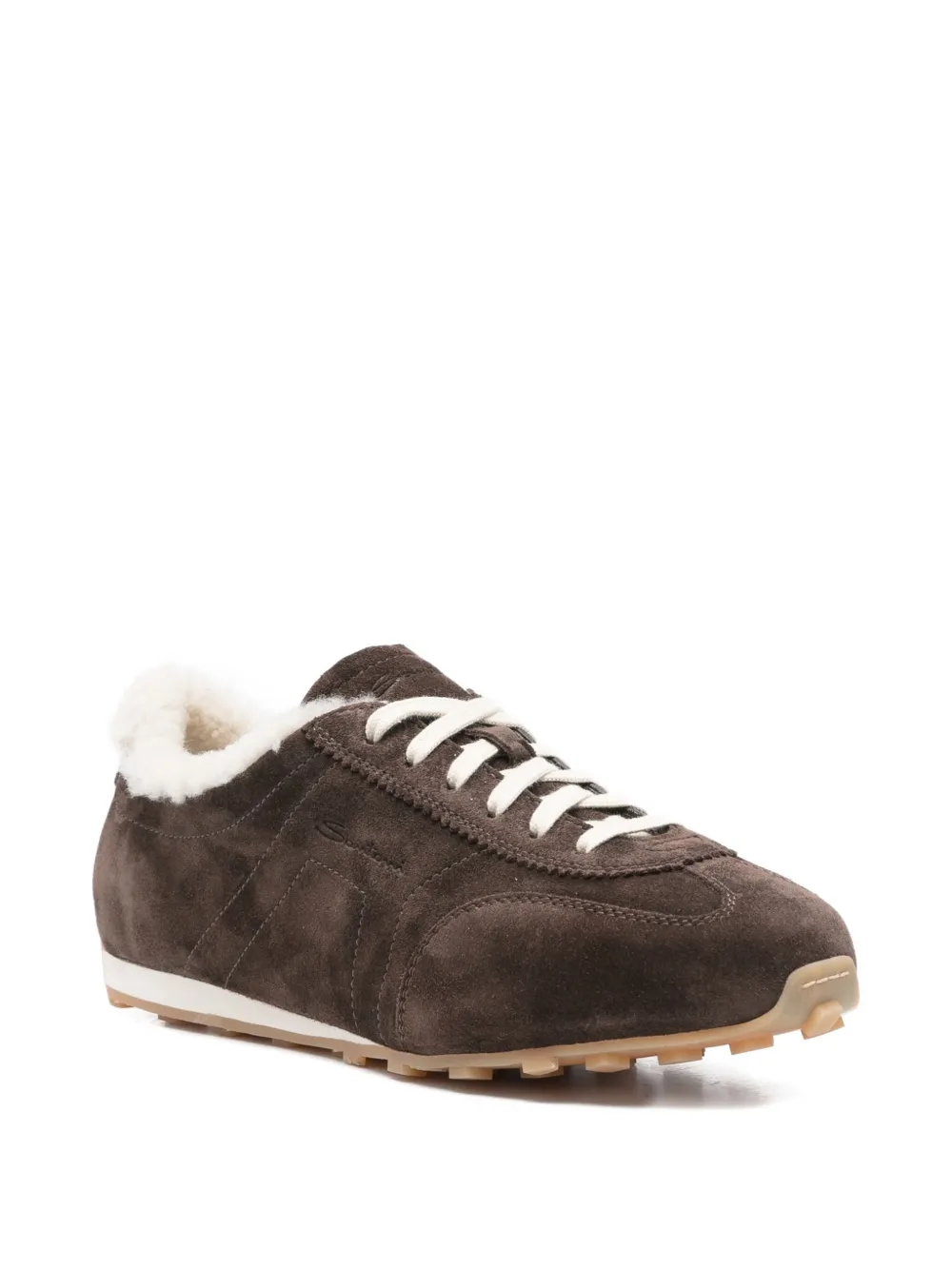 Santoni suede shearling sneakers - Bruin