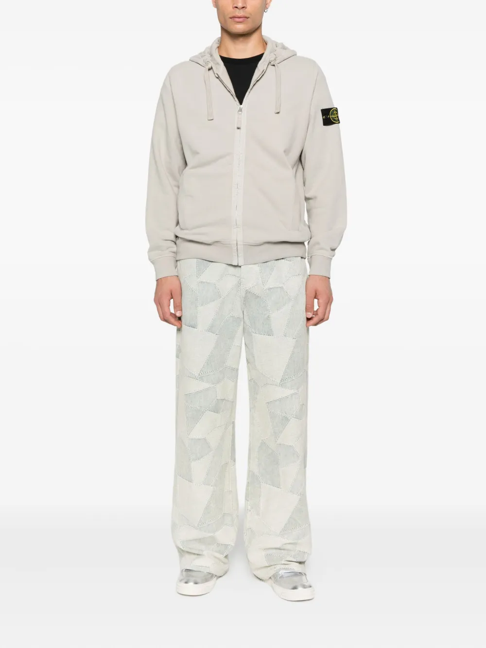 Stone Island logo-badge zip-fastening hoodie Grijs