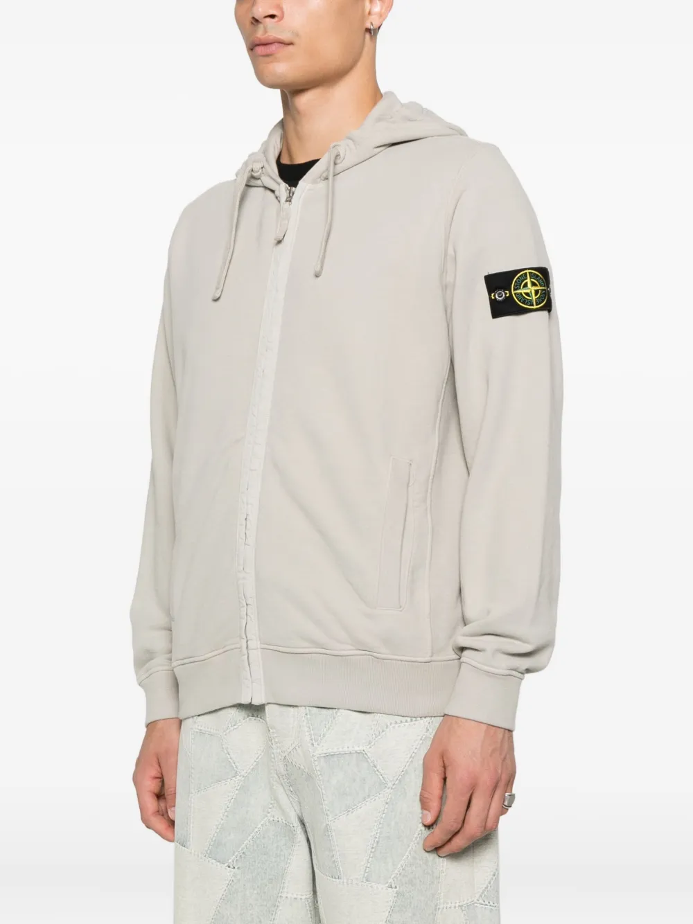 Stone Island logo-badge zip-fastening hoodie Grijs