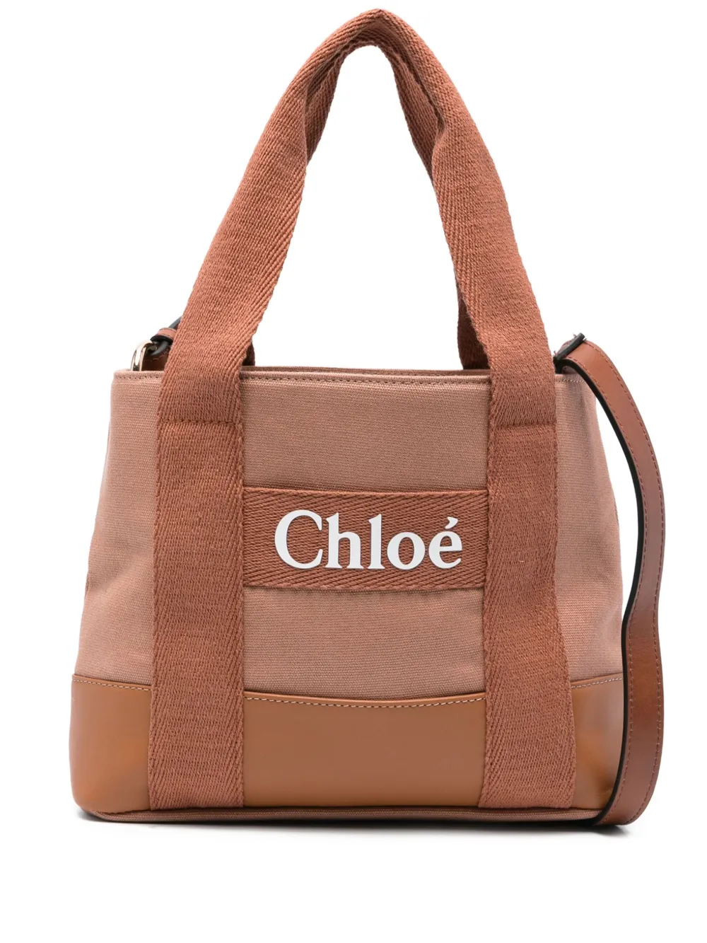 Chloé Kids logo-print cotton tote bag Bruin