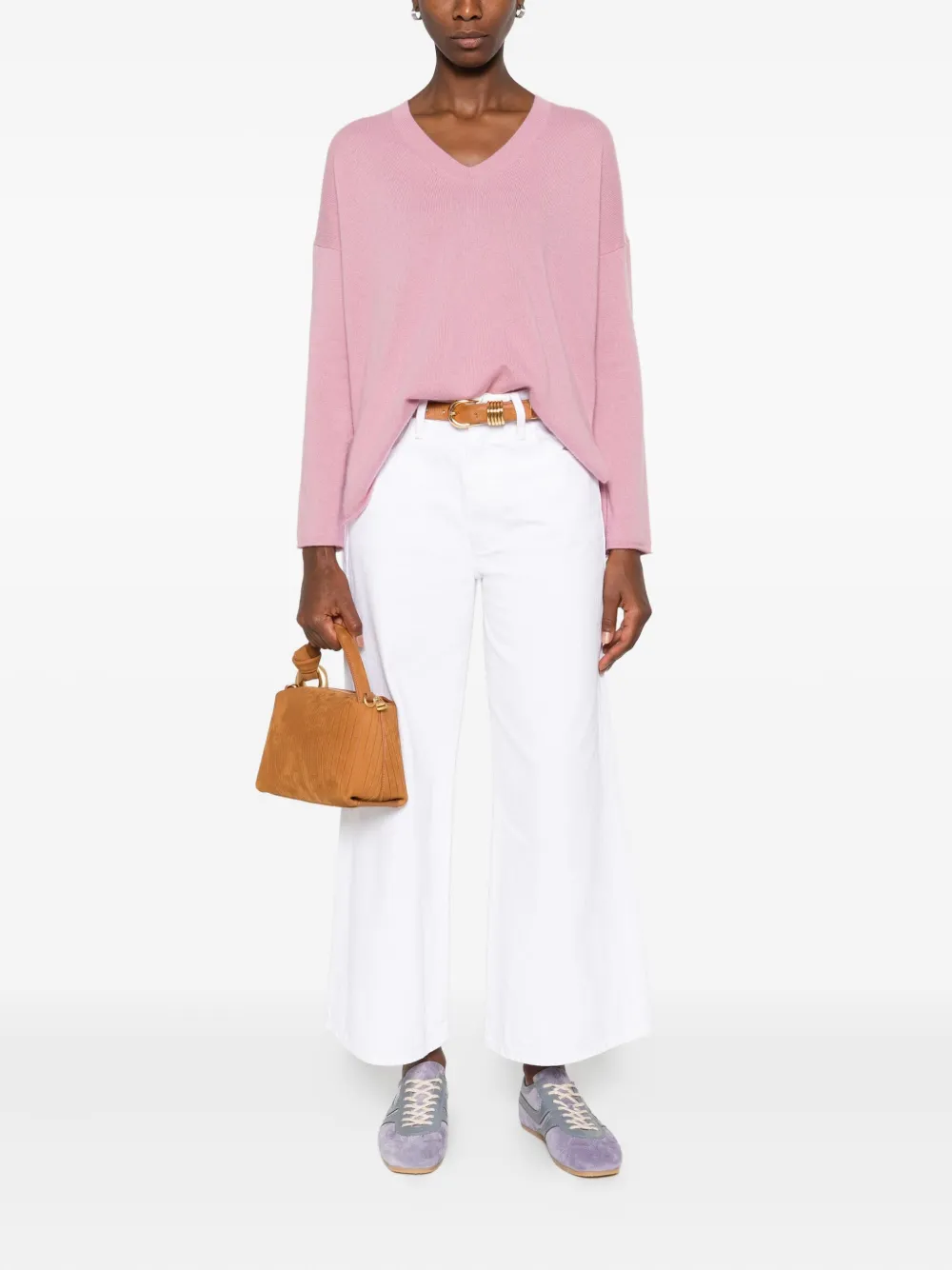 Allude v-neck side-split sweater Roze