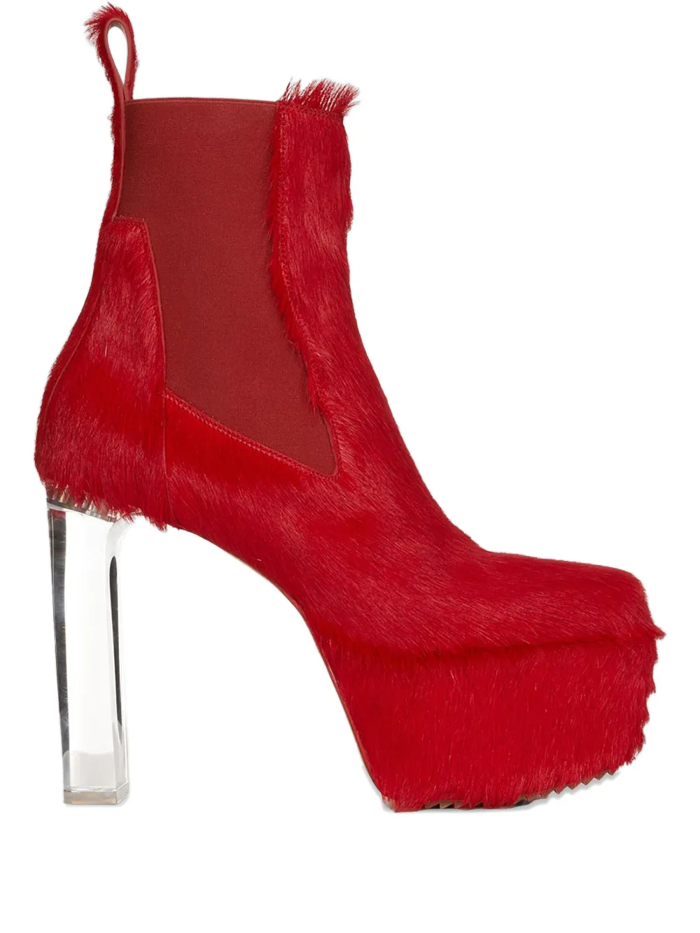 Rick Owens 130mm Calf-hair Platform Boots In Red