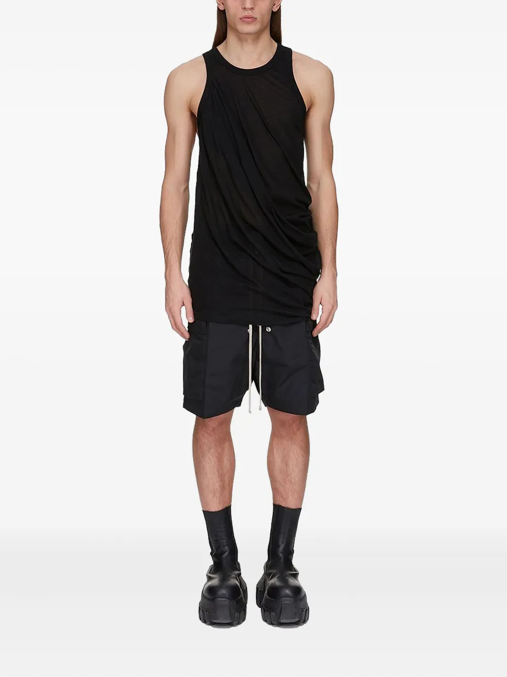 Rick Owens Anthem Draped Tank Top In Black