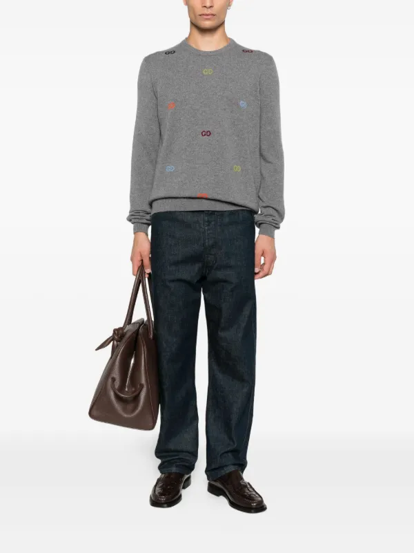 Gucci Embroidered Logo Sweater | Grey | FARFETCH ID