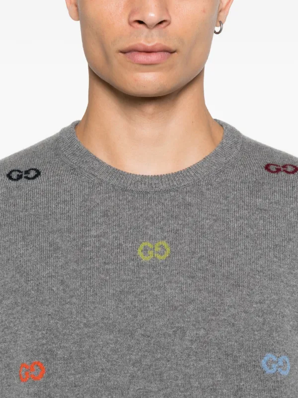 GUCCI グレー ニットセーター M Gucci Embroidered Logo Sweater | Grey | FARFETCH