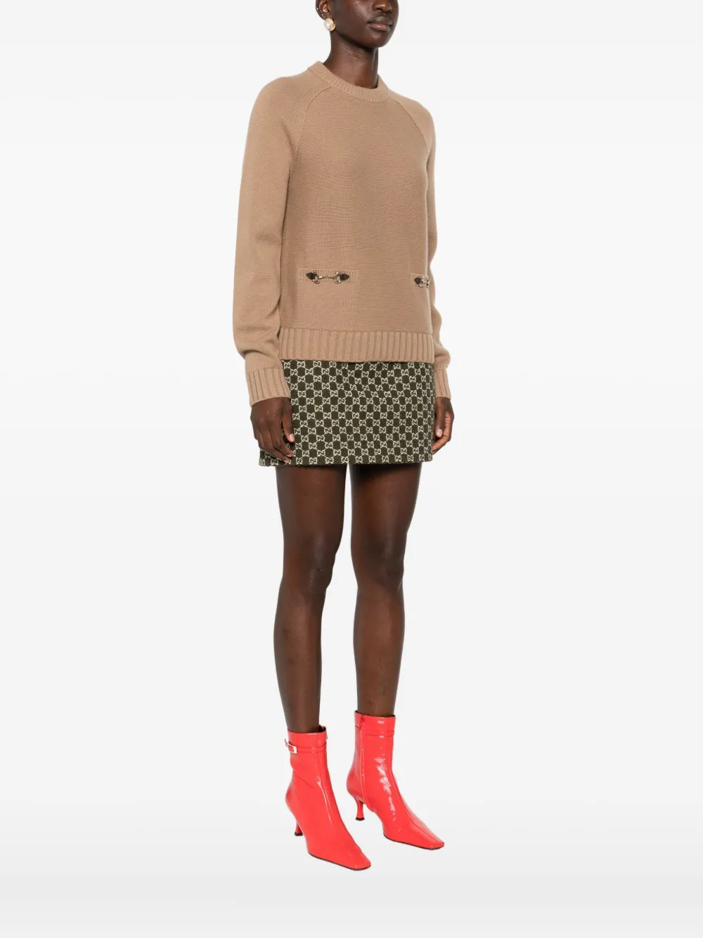 Gucci Kabelgebreide trui met lange mouwen Bruin
