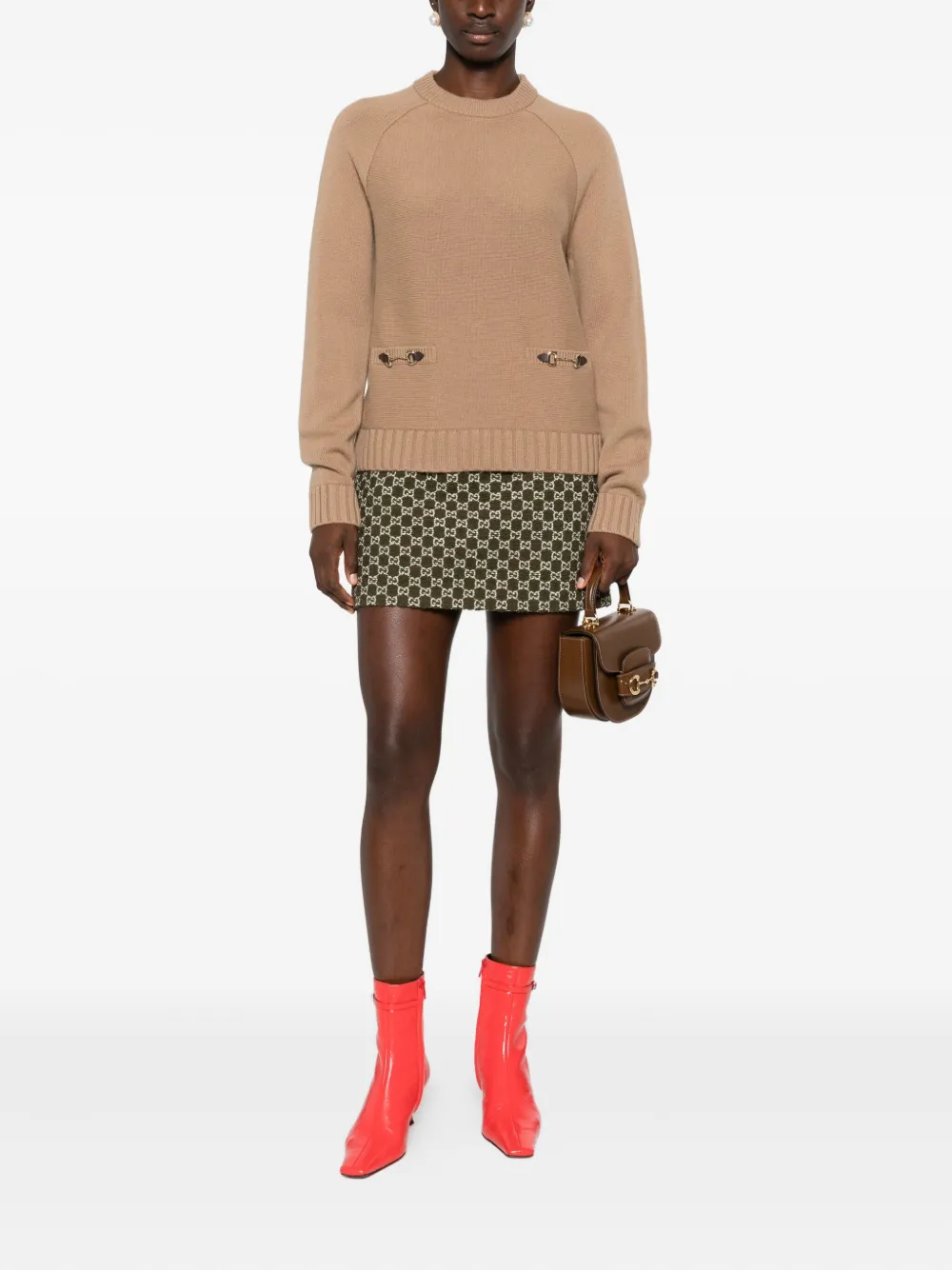 Gucci Kabelgebreide trui met lange mouwen Bruin