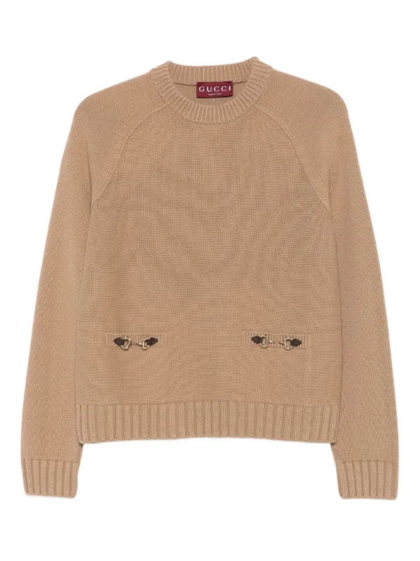 Gucci Wool Cashmere Top with Horsebit in Brown