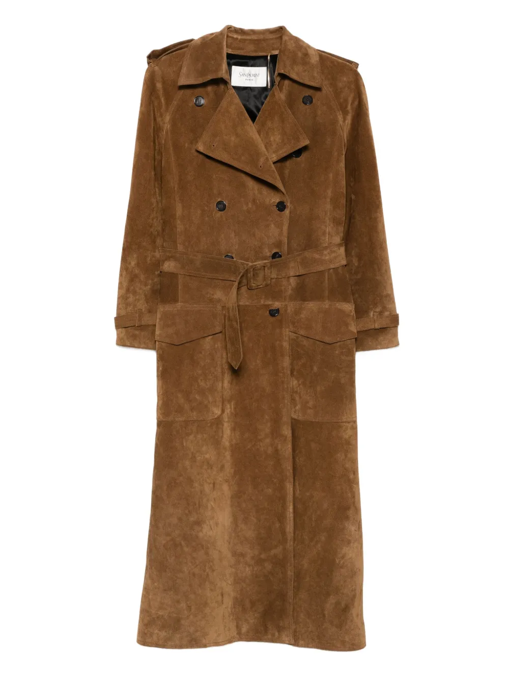 Saint Laurent Suède jas met dubbele rij knopen Bruin