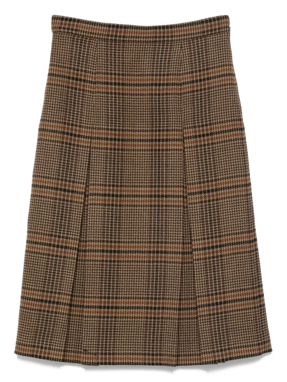 pleated check midi skirt