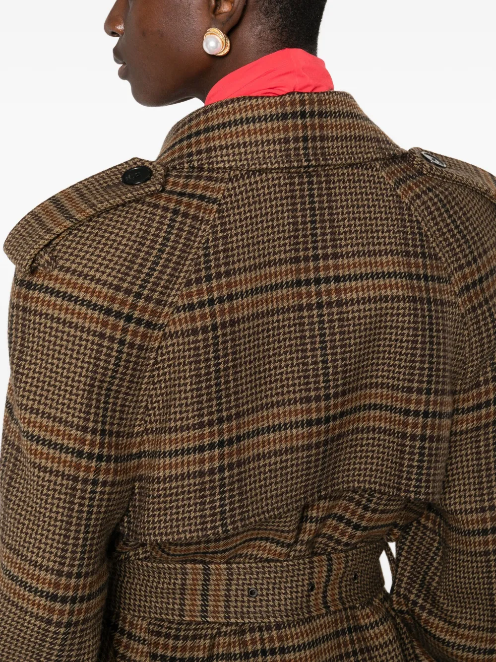 Saint Laurent Geruite trenchcoat met dubbele rij knopen Bruin