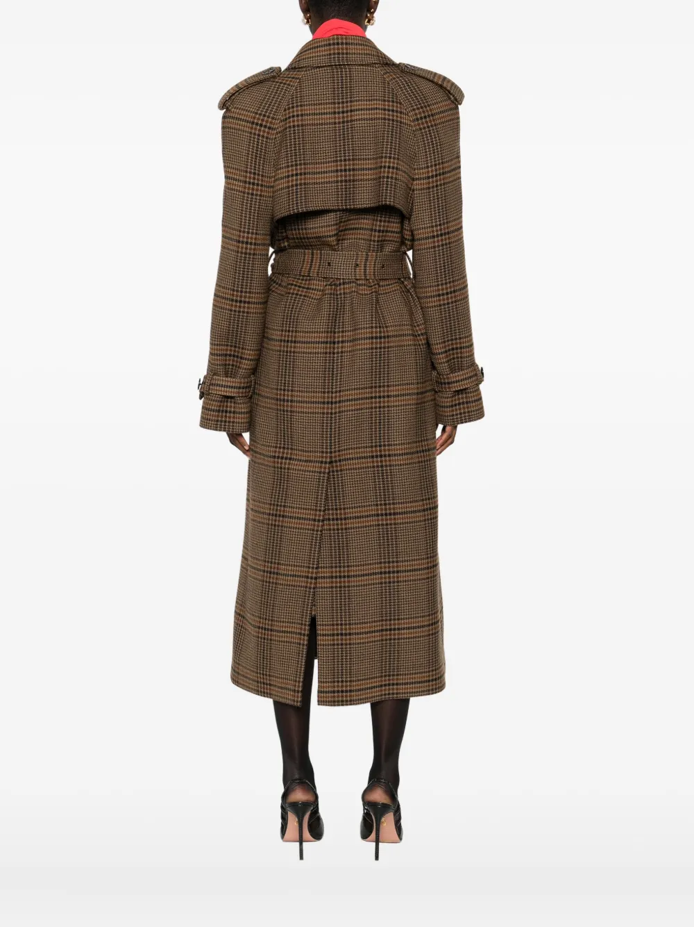 Saint Laurent Geruite trenchcoat met dubbele rij knopen Bruin