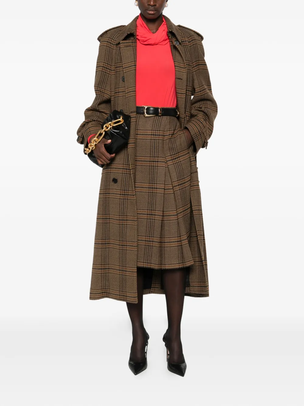 Saint Laurent Geruite trenchcoat met dubbele rij knopen Bruin