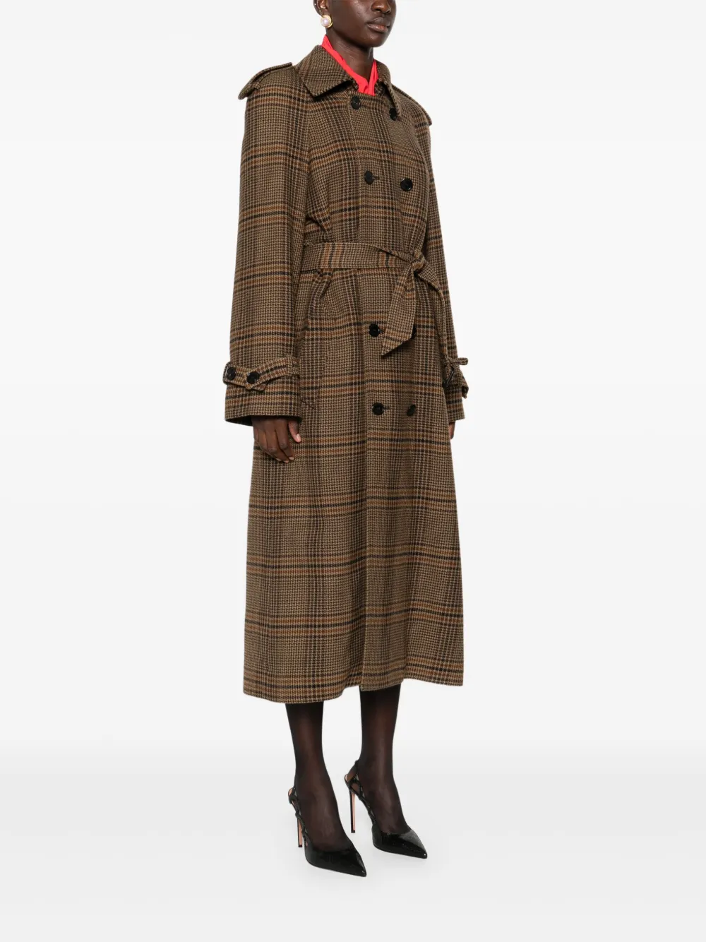 Saint Laurent Geruite trenchcoat met dubbele rij knopen Bruin
