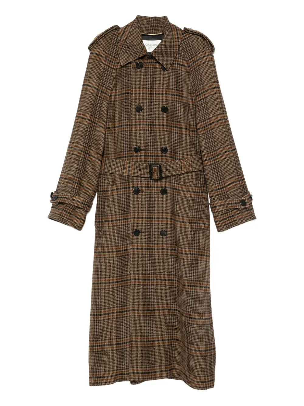 Saint Laurent Geruite trenchcoat met dubbele rij knopen Bruin