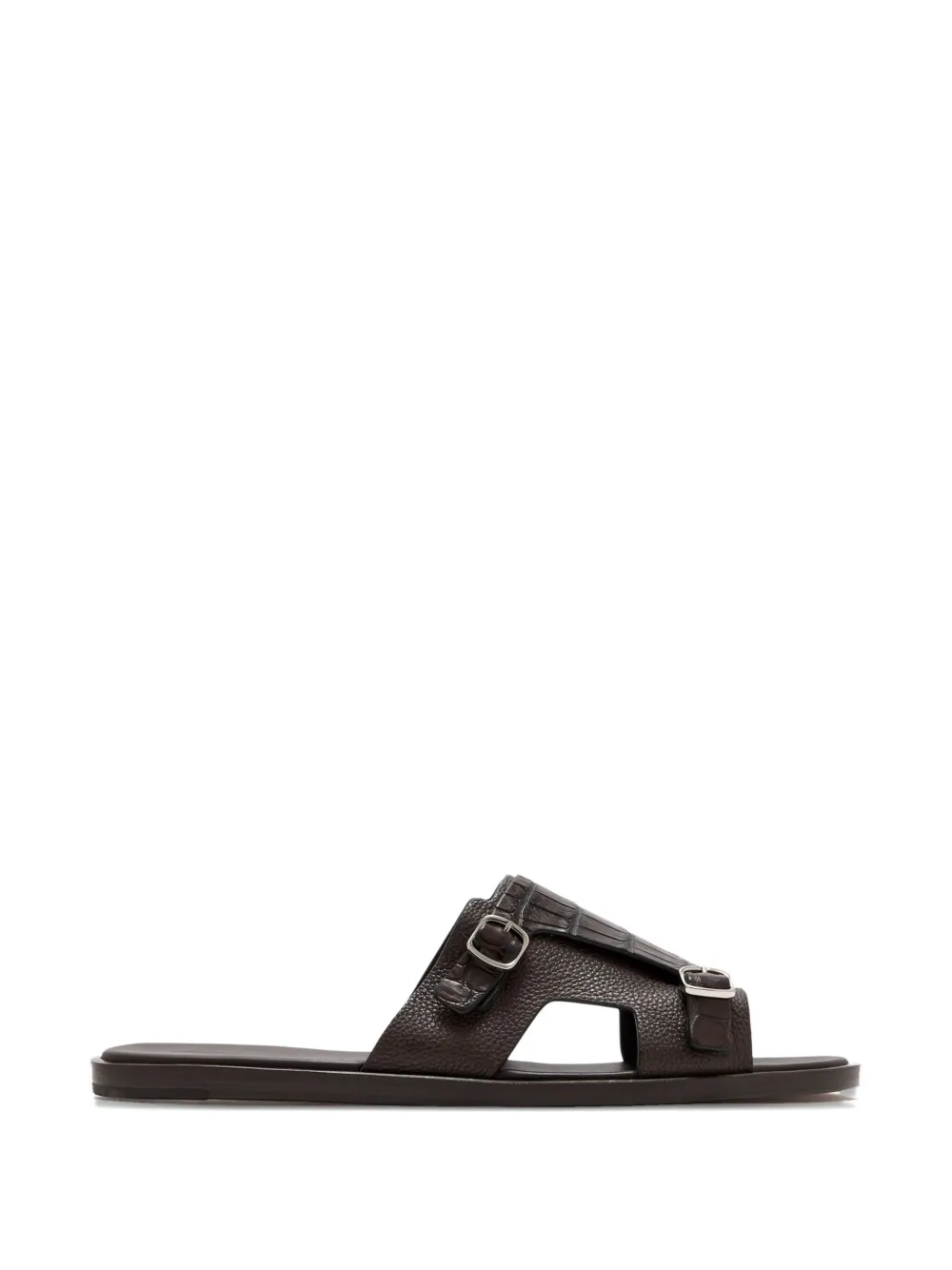 Santoni embossed buckle sandals Brown