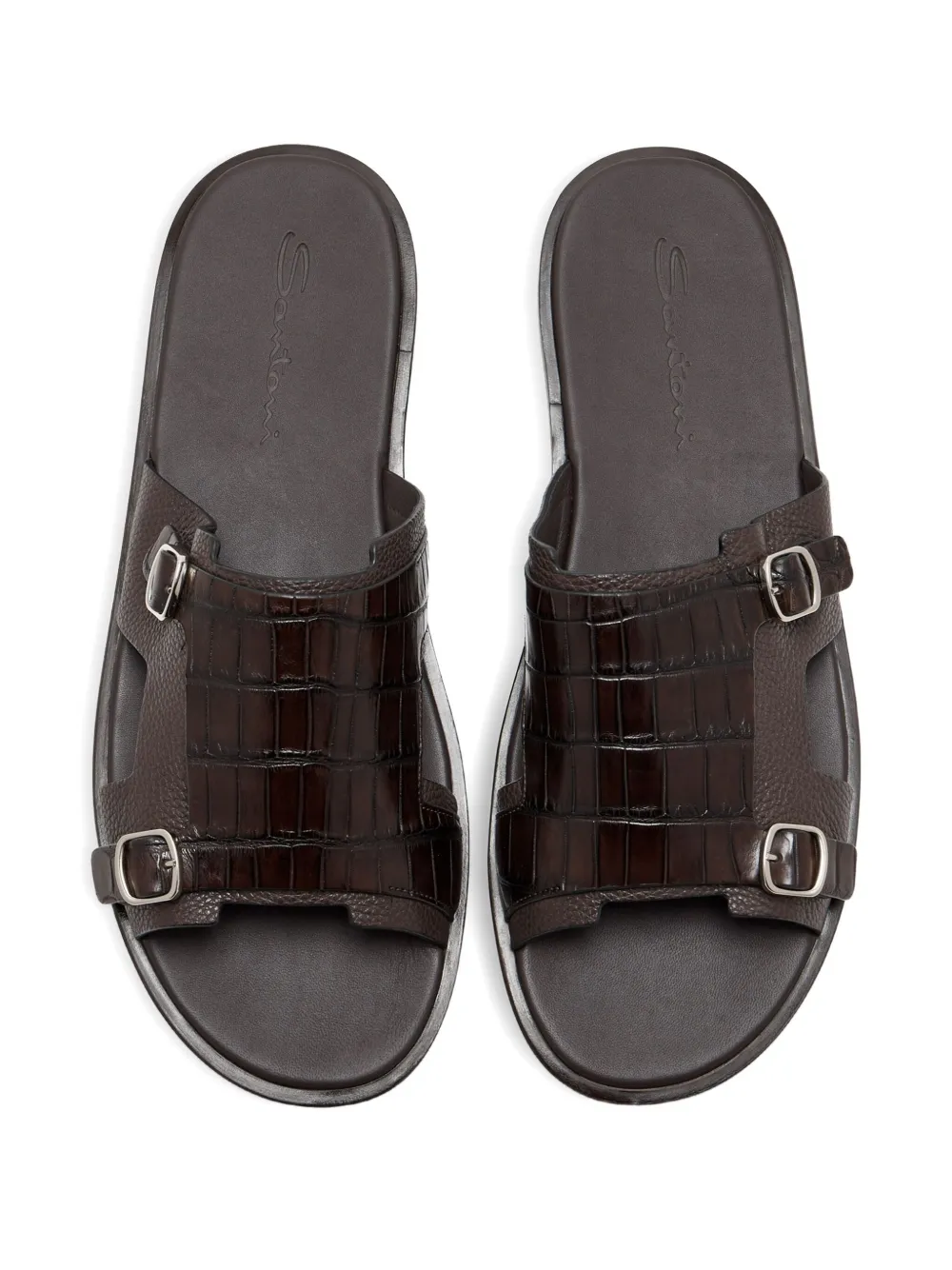 Santoni embossed buckle sandals Brown