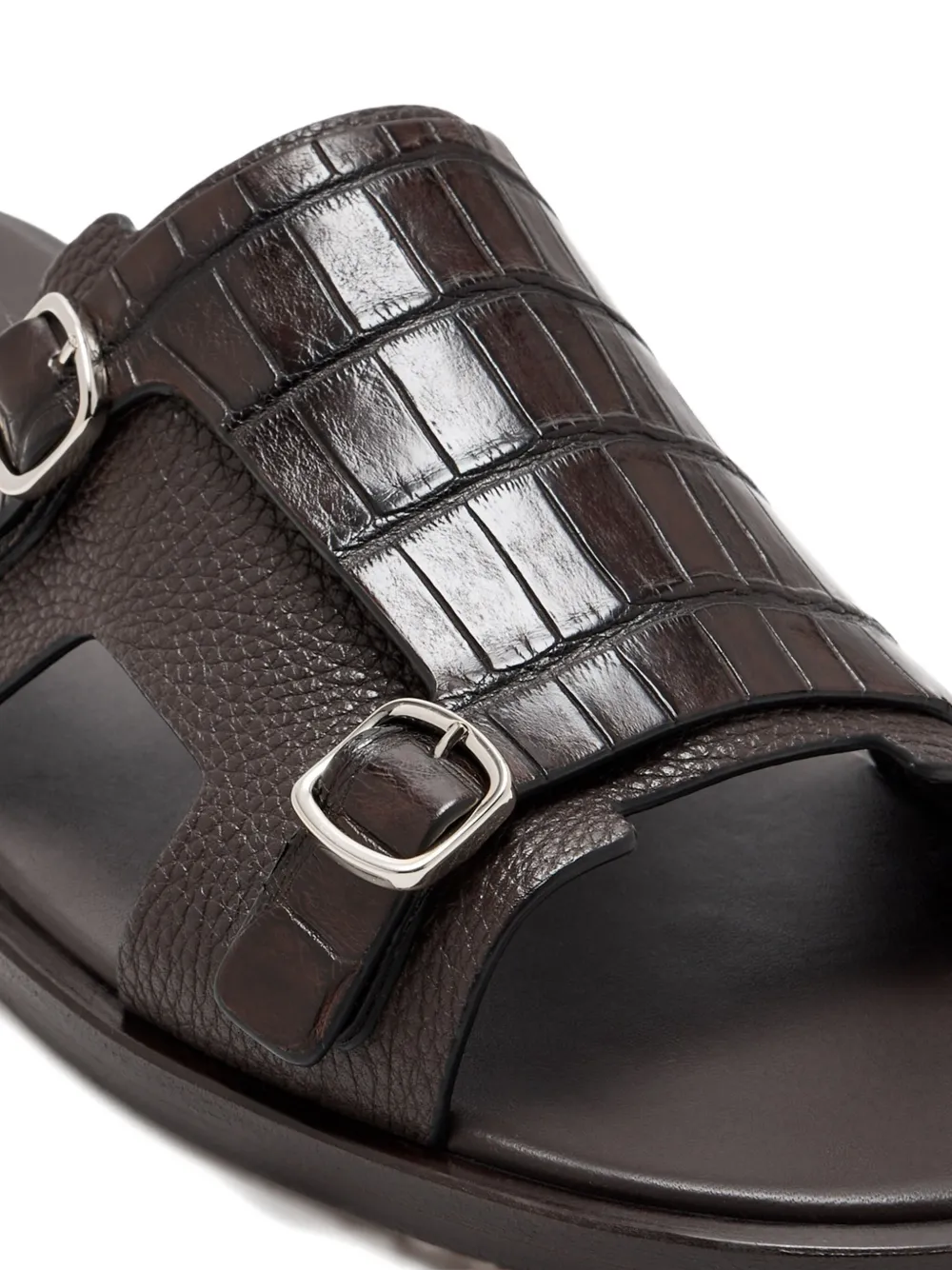 Santoni embossed buckle sandals Brown