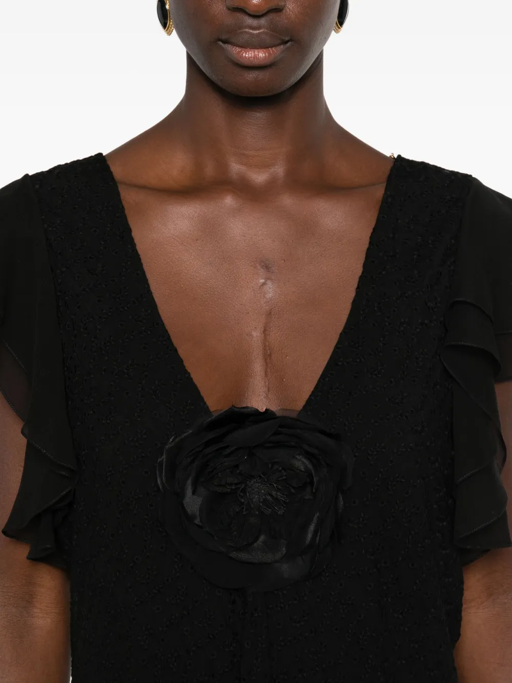 Saint Laurent Mini-jurk met bloembroche Zwart