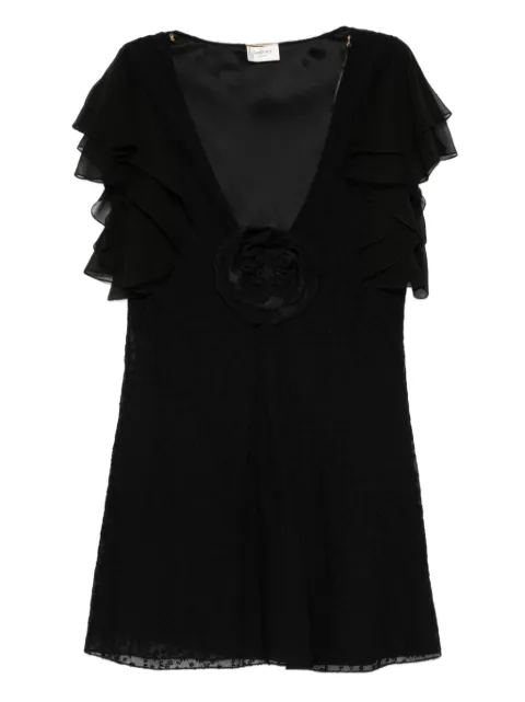 Saint Laurent flower-brooch mini dress