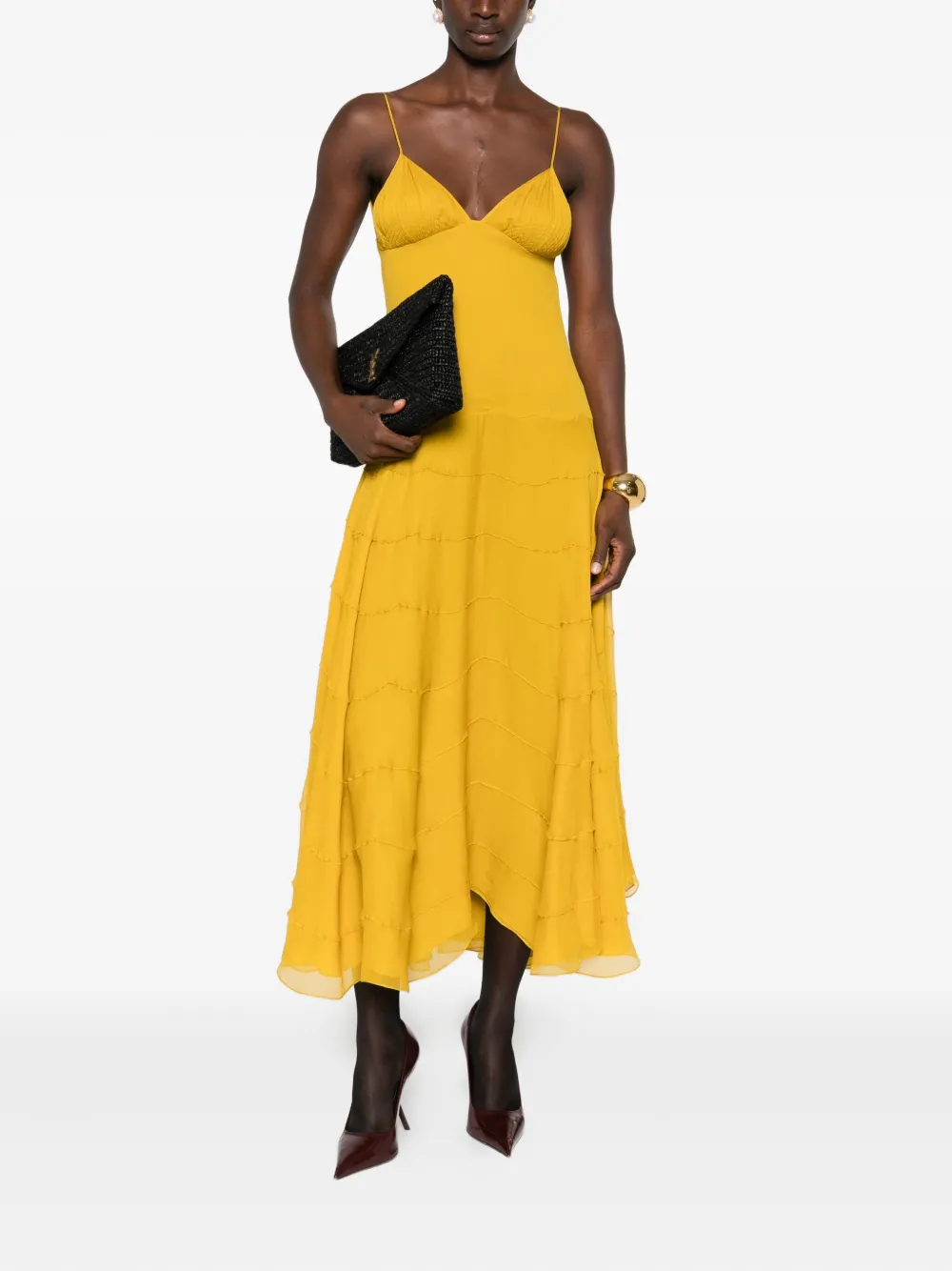  Saint Laurent Tiered Ruffled Dress - Yellow 