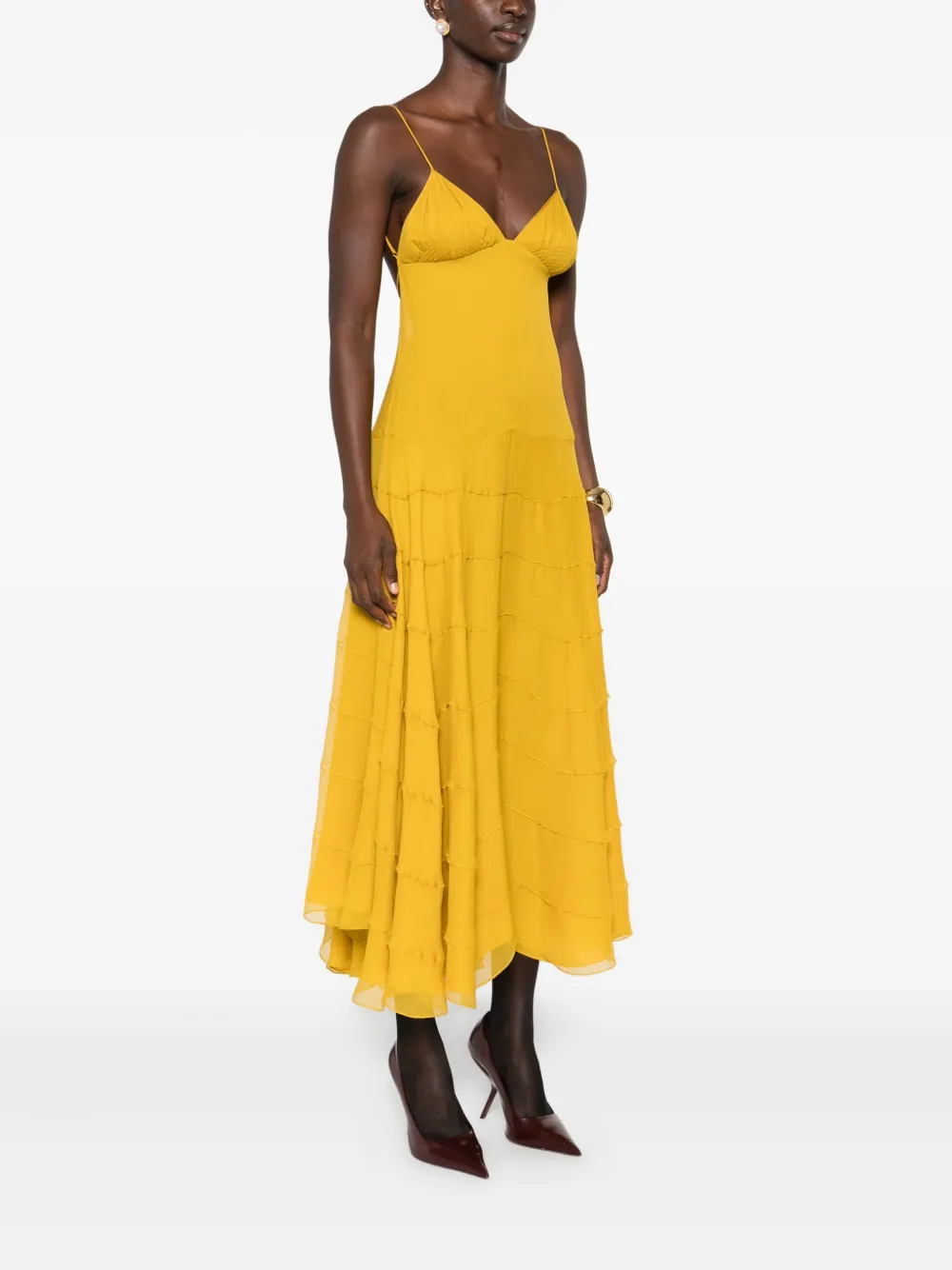  Saint Laurent Tiered Ruffled Dress - Yellow 