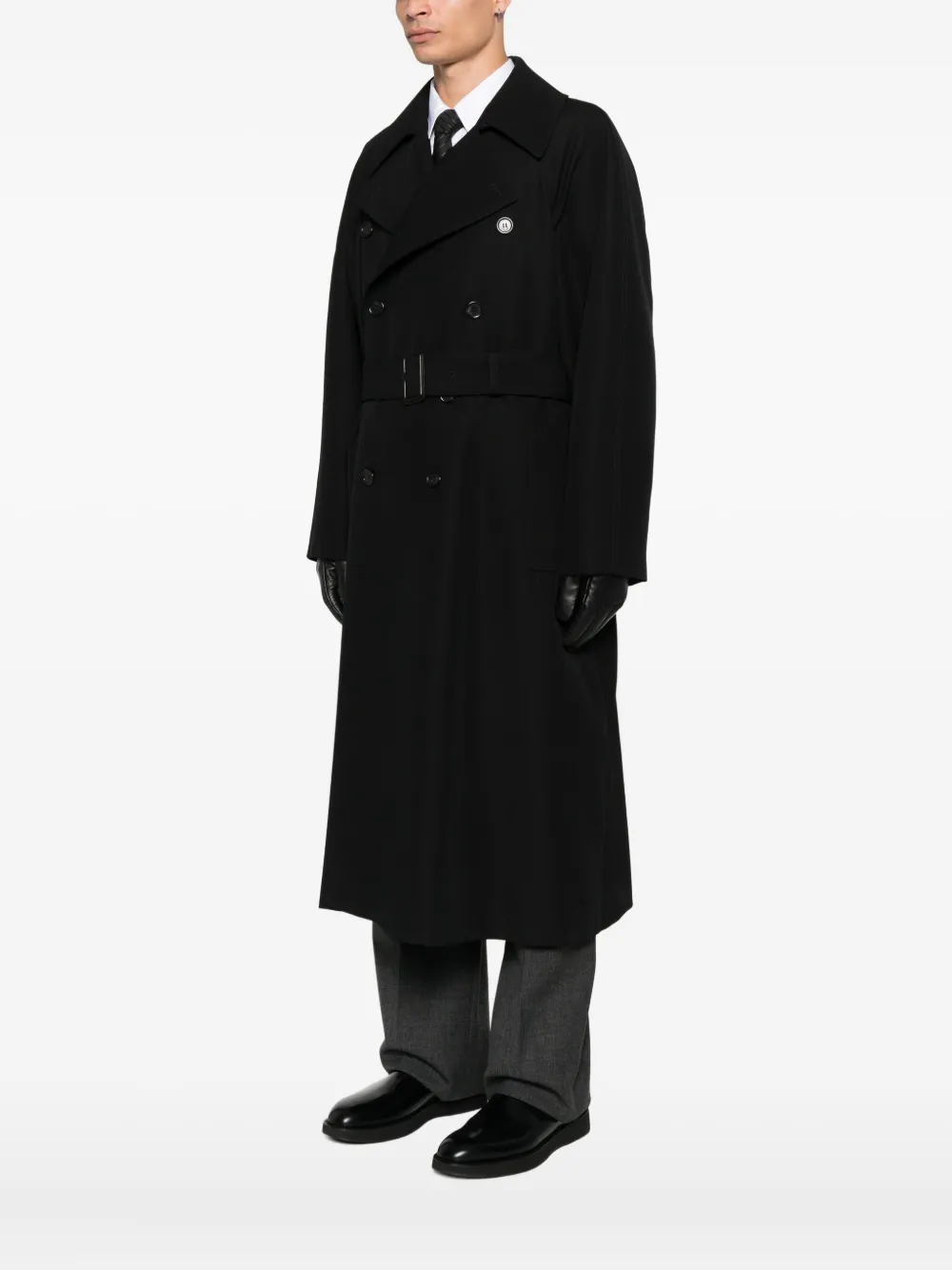 Saint Laurent Jack met knoopsluiting en ceintuur Zwart