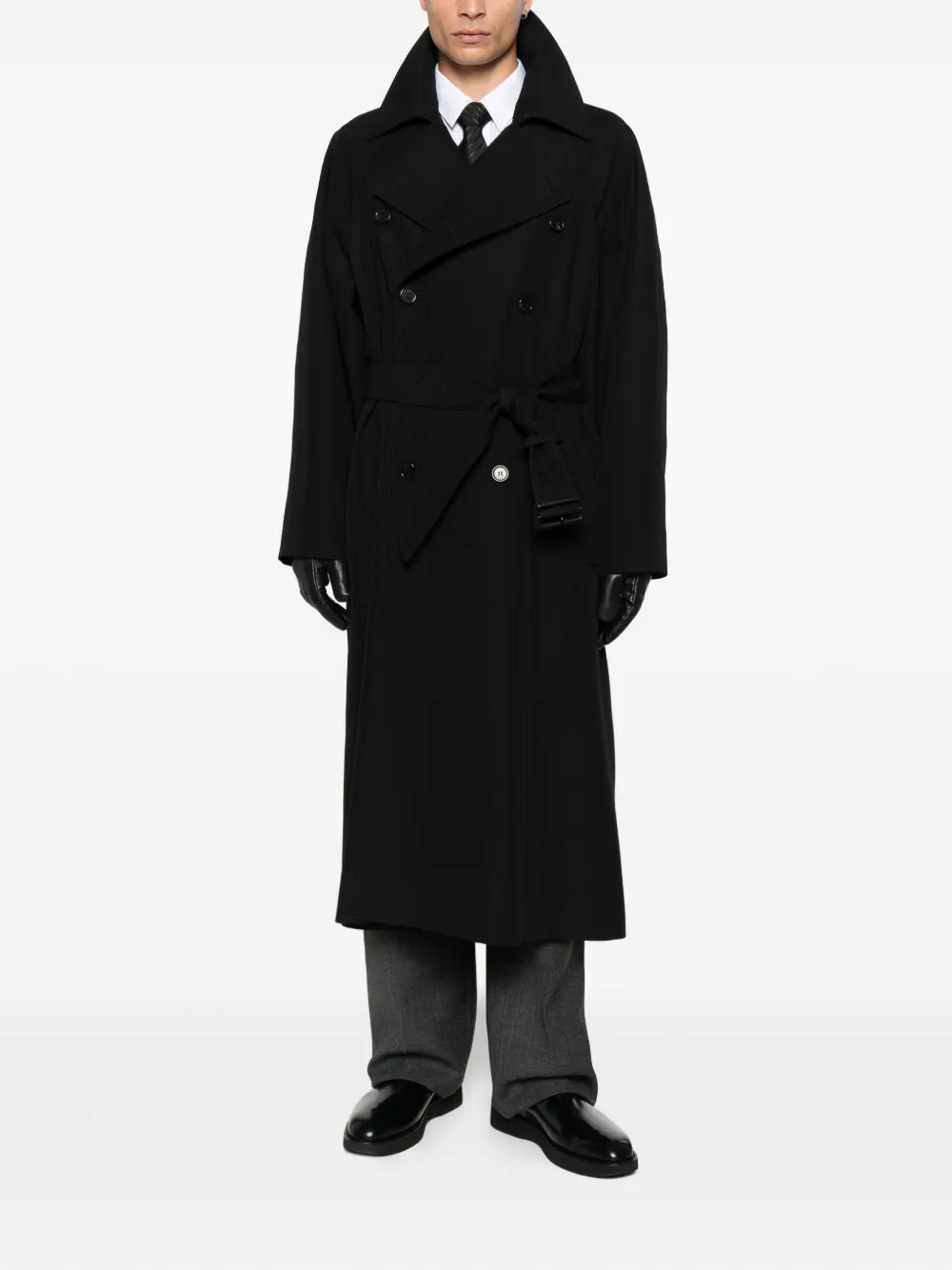 Saint Laurent Jack met knoopsluiting en ceintuur Zwart