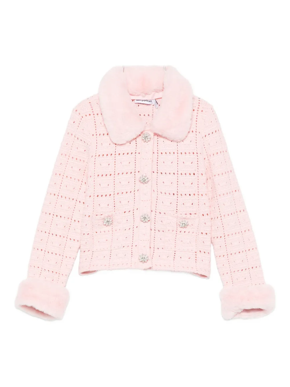Self-Portrait Kids faux-fur collar knitted cardigan - Rosa
