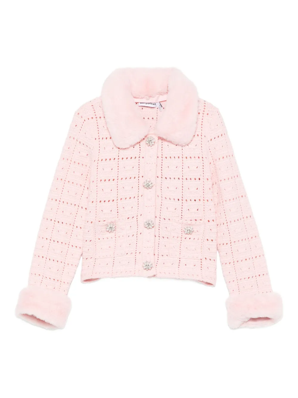 Self-Portrait Kids Gebreid vest van imitatiebont met kraag Roze