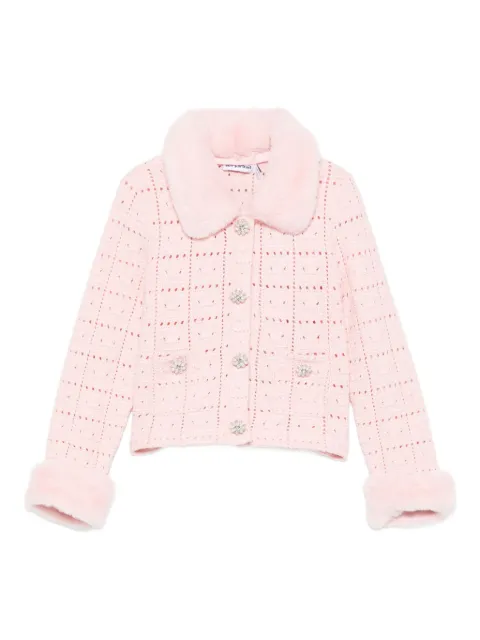 Self-Portrait Kids faux-fur collar knitted cardigan