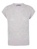 D.Exterior sequin-embellished short-sleeved sweater - Grey