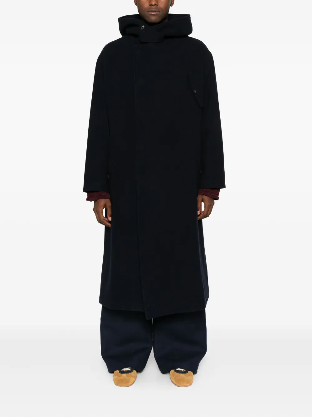 Yohji Yamamoto Hooded Duffle Coat In Blue