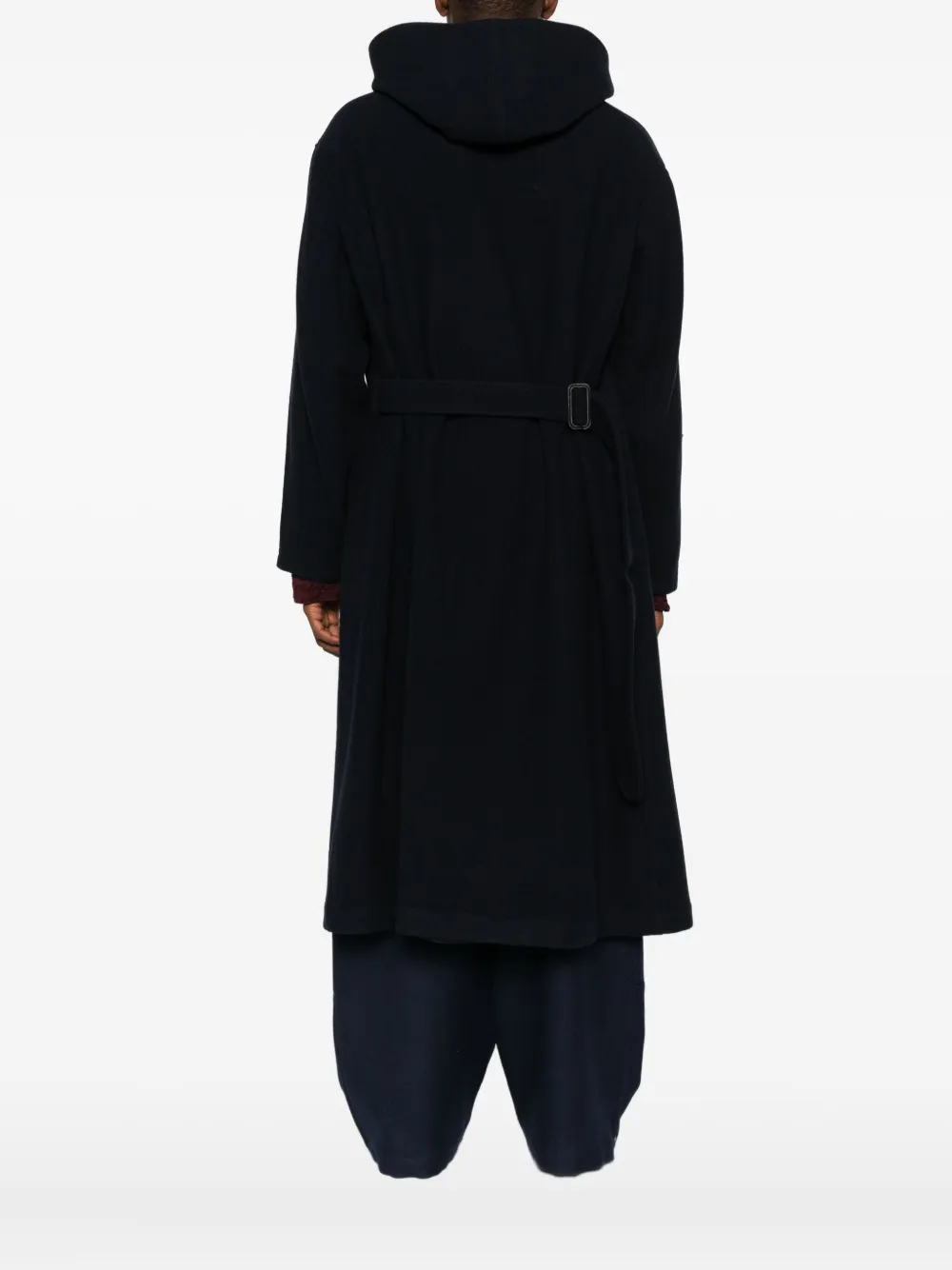 Yohji Yamamoto Hooded Duffle Coat In Blue