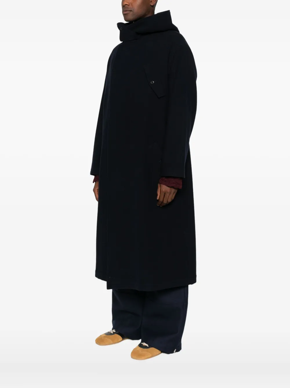 Yohji Yamamoto Hooded Duffle Coat In Blue