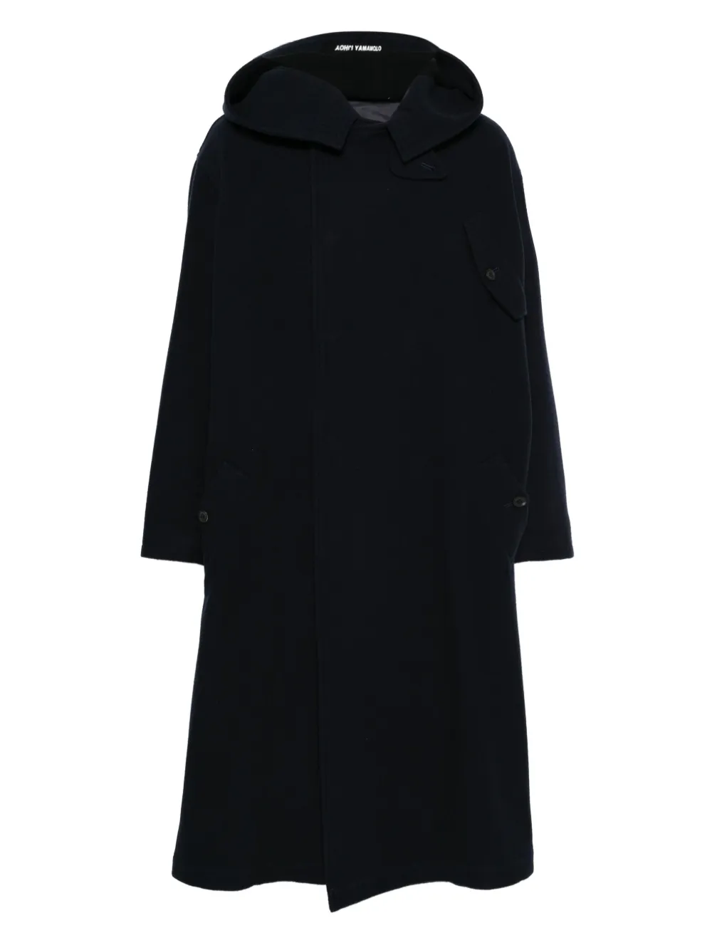 Yohji Yamamoto Hooded Duffle Coat In Blue
