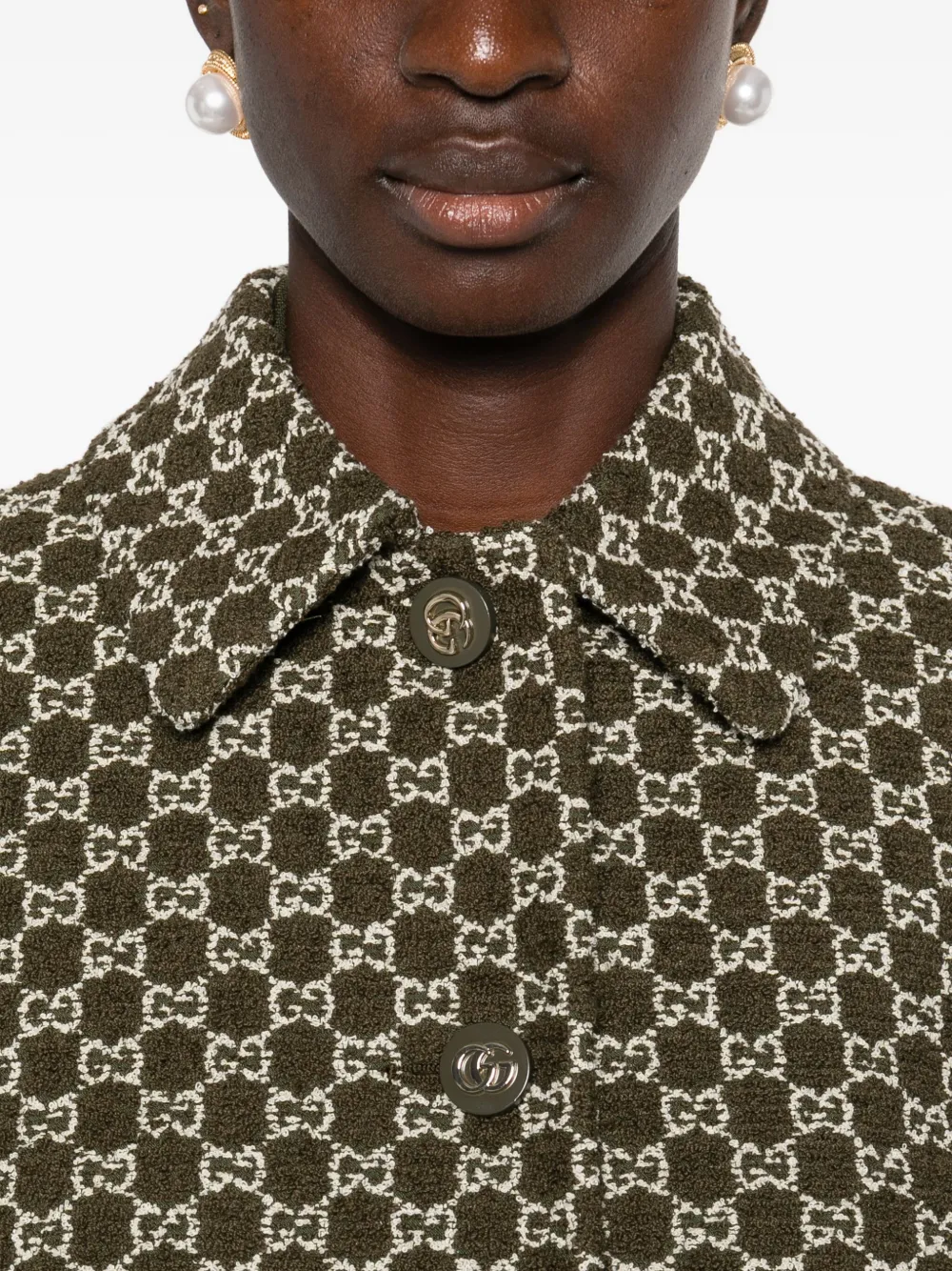 Gucci Tweed jack met kraag en enkele rij knopen Groen