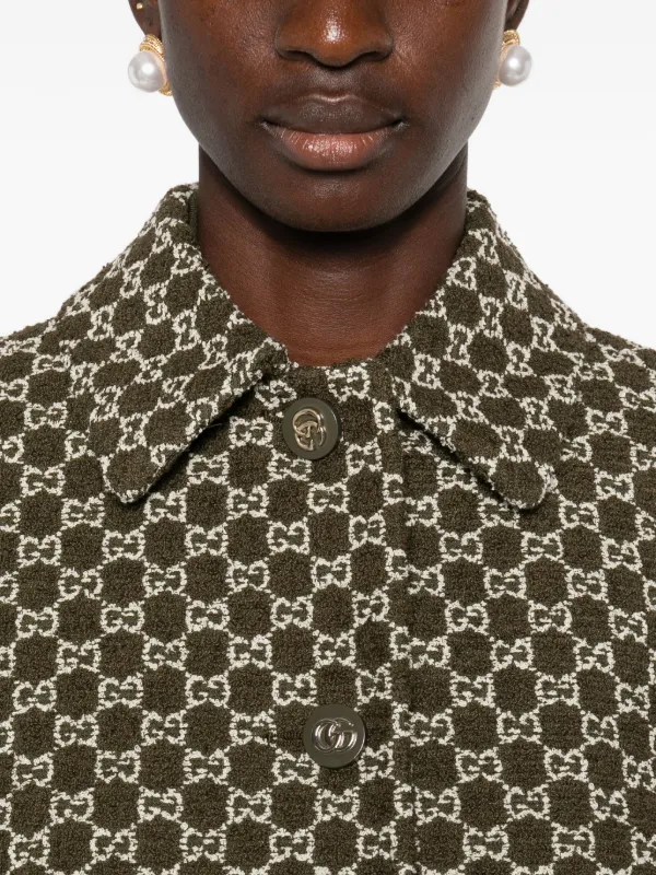 Gucci single-breasted Collared Tweed Jacket | Green | FARFETCH