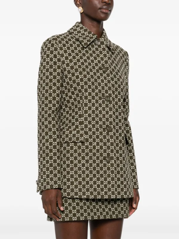Gucci single-breasted Collared Tweed Jacket | Green | FARFETCH