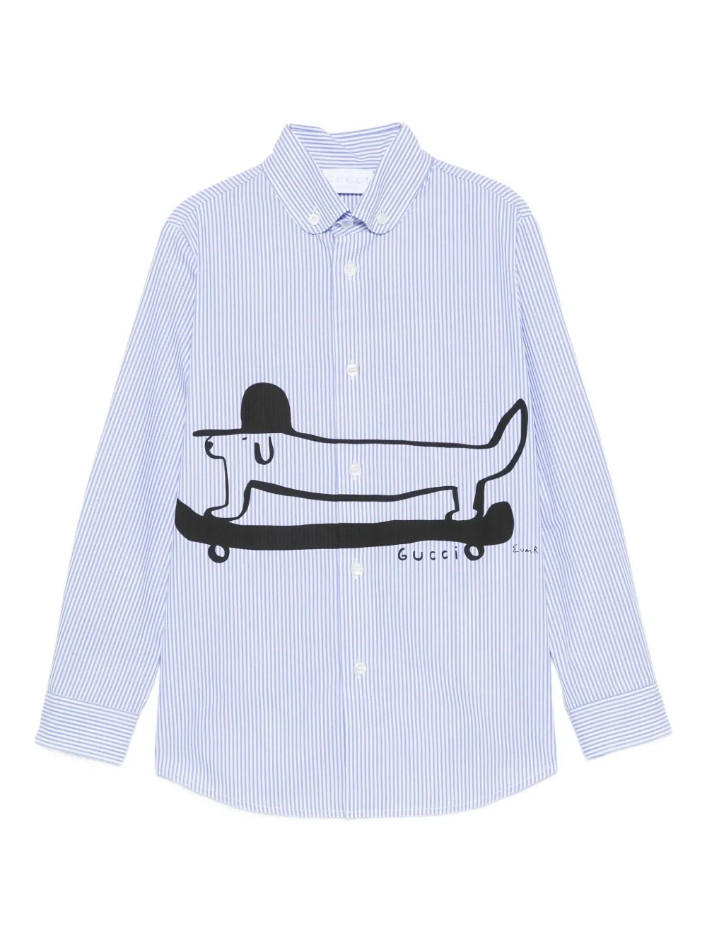 Gucci Kids Gestreept shirt met hondenprint Blauw