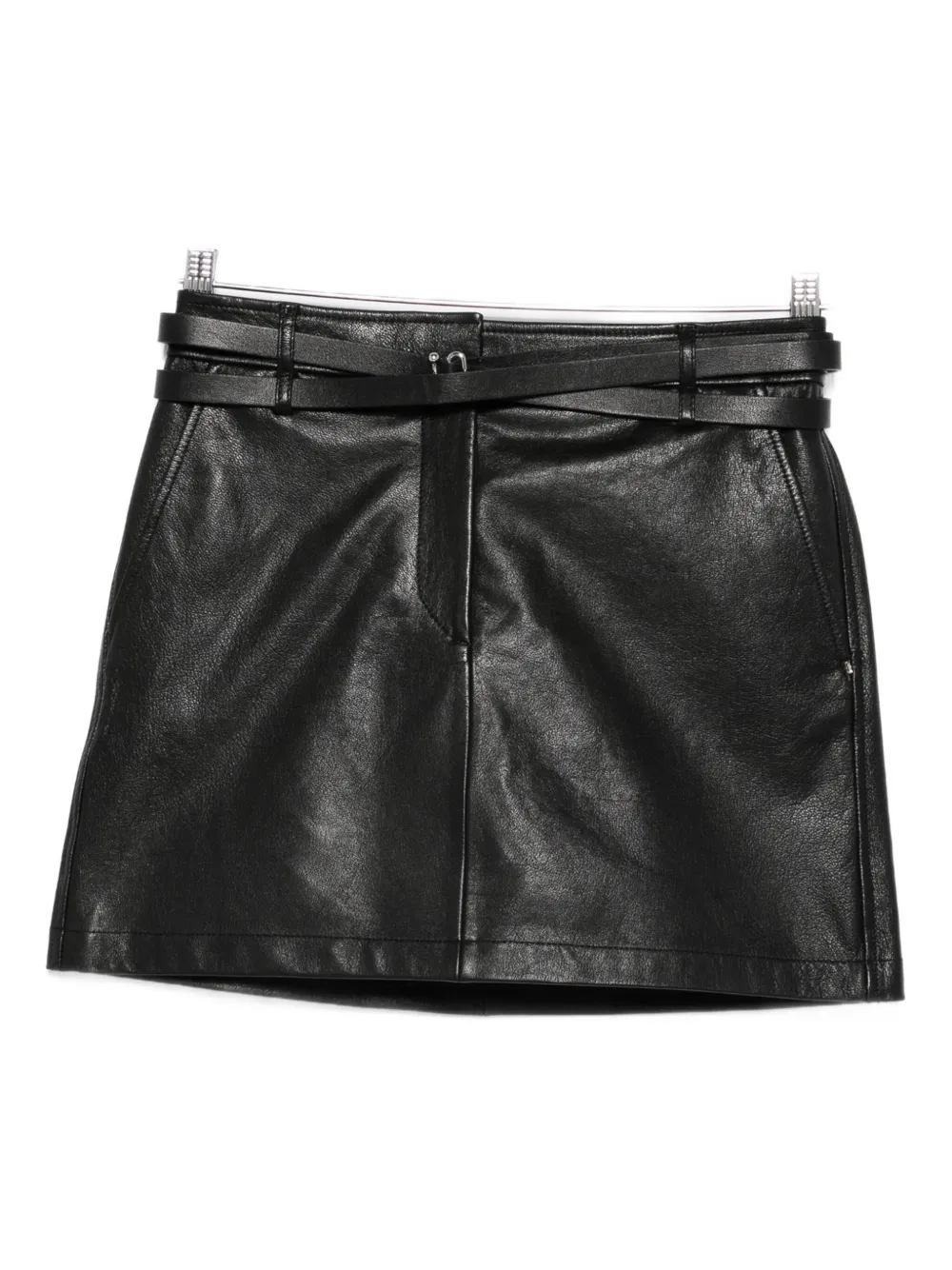 Sportmax Belted Leather Mini Skirt In Black