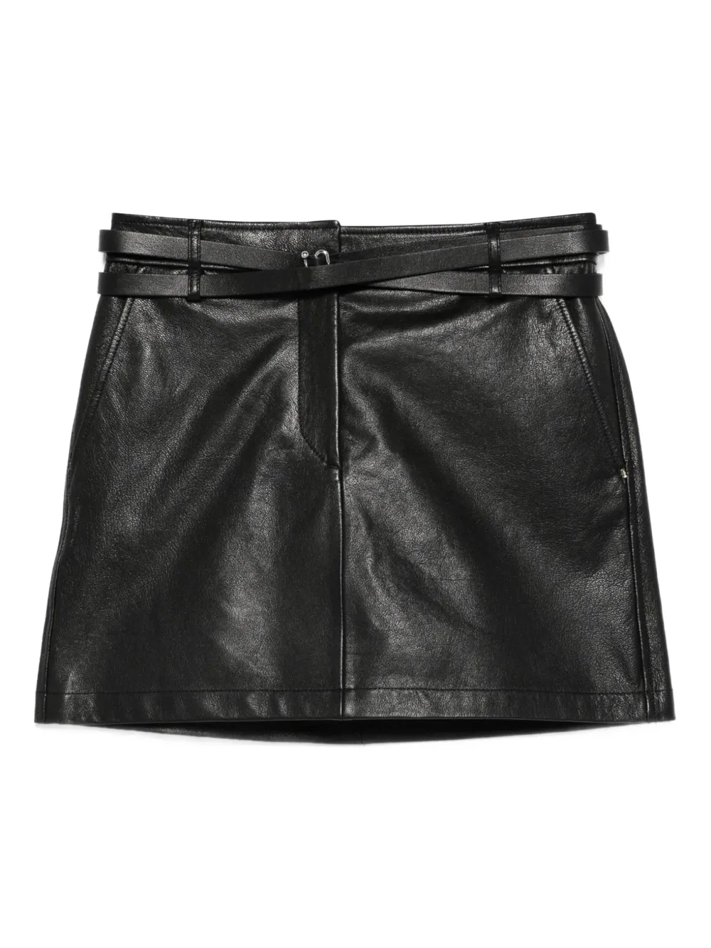 belted leather mini skirt