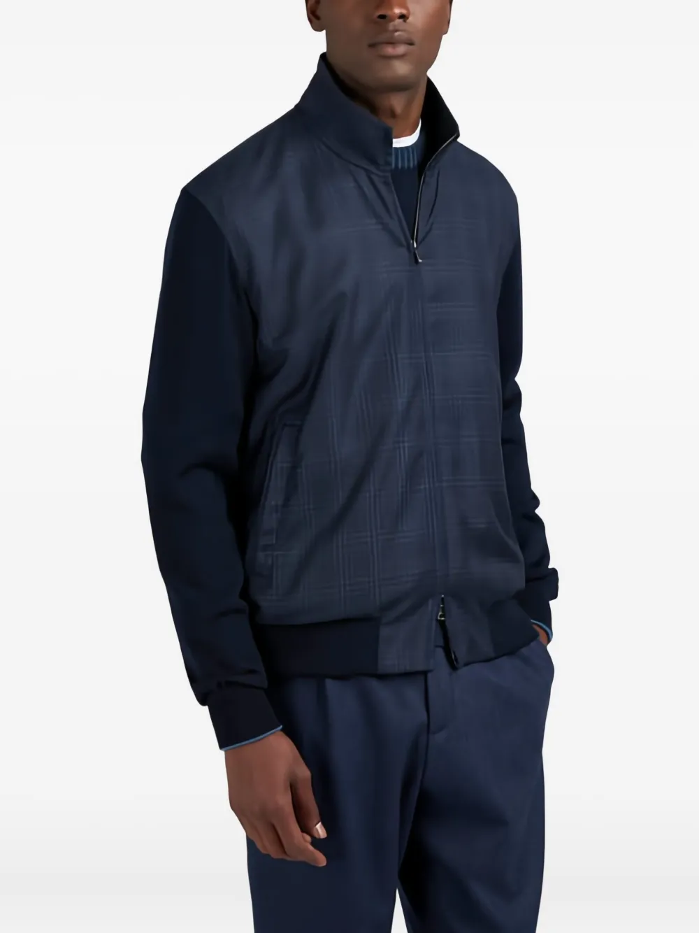 Paul & Shark Merino Extrafine Wool Hybrid Zip-up Sweater In Blue