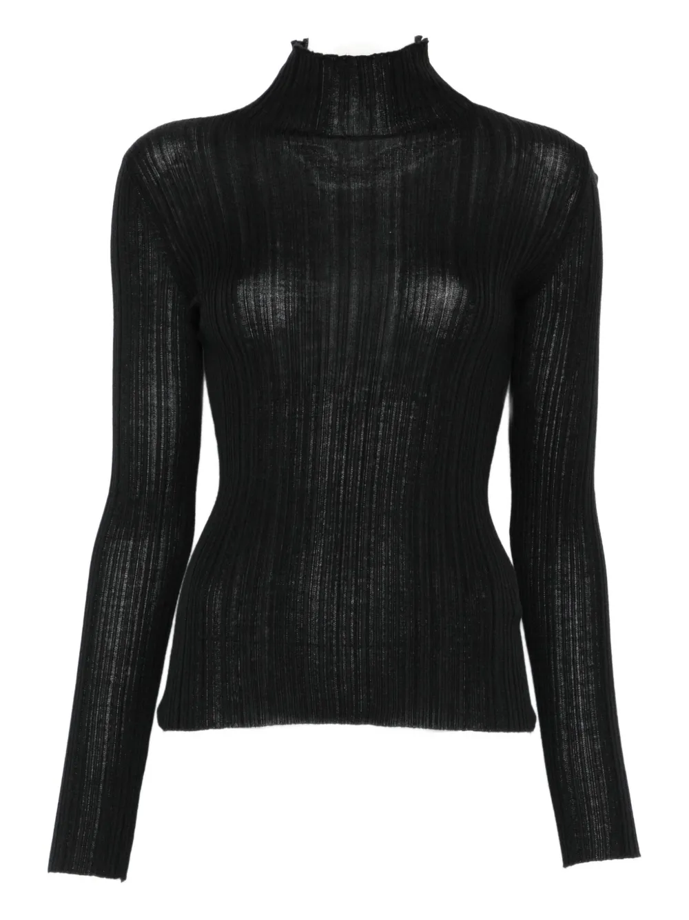 Agnona Ribbed Turtleneck Top In Black