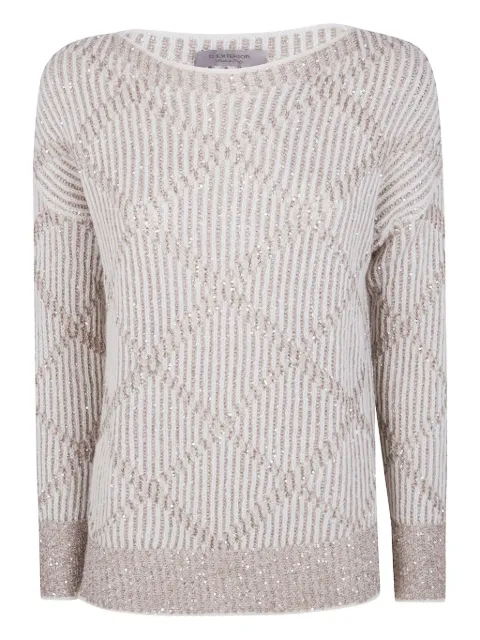 D.Exterior sequin-embellished ribbed-knit sweater
