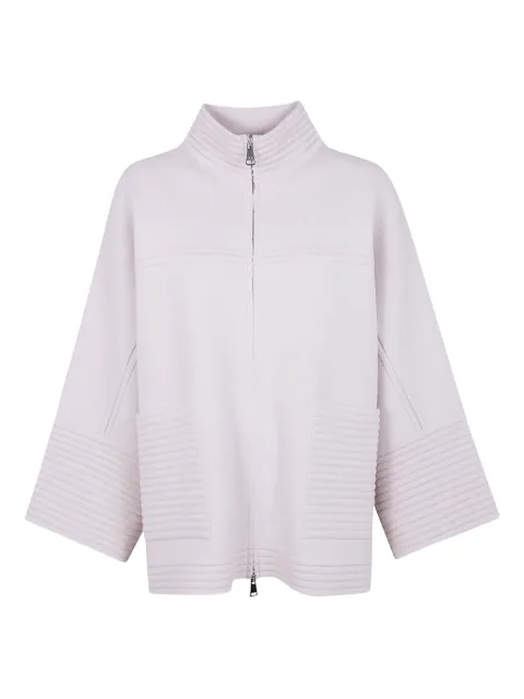 D.Exterior ribbed-panel zip-front coat